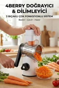 3 Bıçaklı Döner Doğrayıcı ve Dilimleyici | Vakumlu Tabanlı Çok Fonksiyonlu Rende